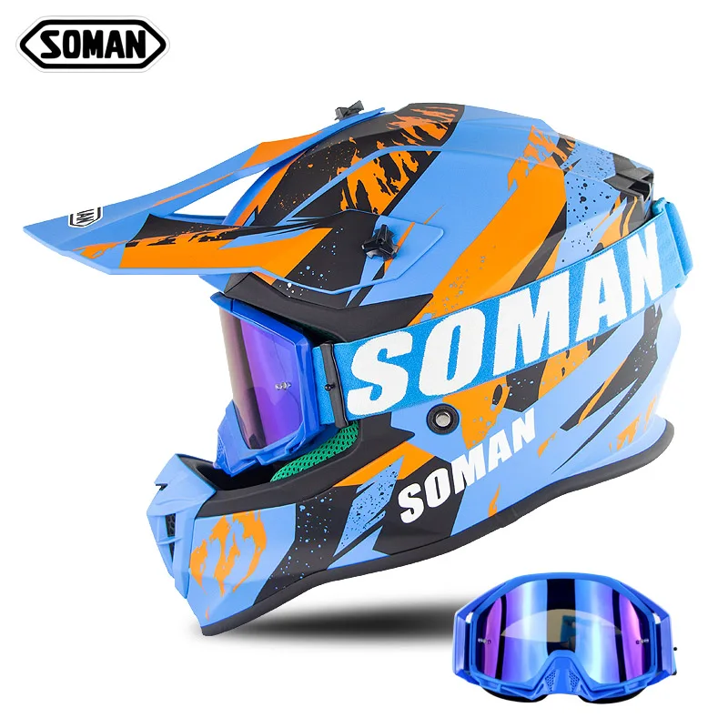 SOMAN Full Viso Casco шлемы мотоциклетный шлем с goolesRacing мотокроссом MX Мотоцикл ATV Байк