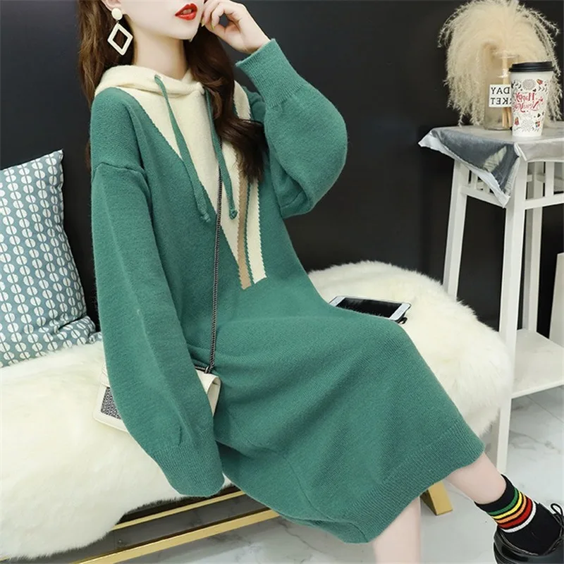 2020 Autumn and Winter New Loose Fashion Hooded Lace Pullover Sweater Women Mid-length Korean Sweet College Style Top | Женская одежда