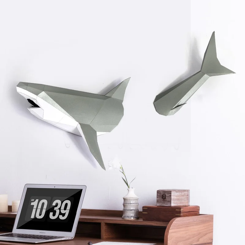 3D с принтом акулы Бумага модель игрушки домашний Декор стены в гостиную DIY