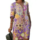 Женское пляжное платье с полурукавами, разноцветное платье с принтом и V-образным вырезом, модель 2021 на лето