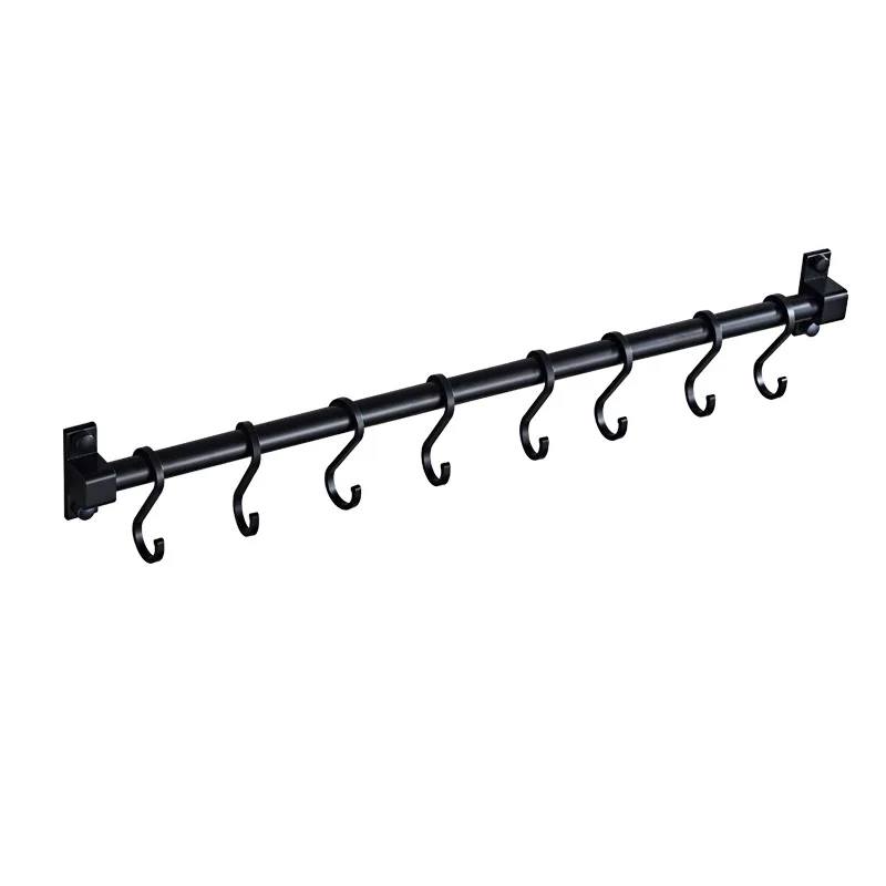 

Black kitchen hanging rod wall hanging space aluminum shelving hanging rack hook kitchen and bathroom hanging rack no punching