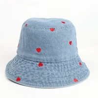bucket hat women washed jeans fabric spring summer sun beach blue durable cap outdoor accessory for teenagers
