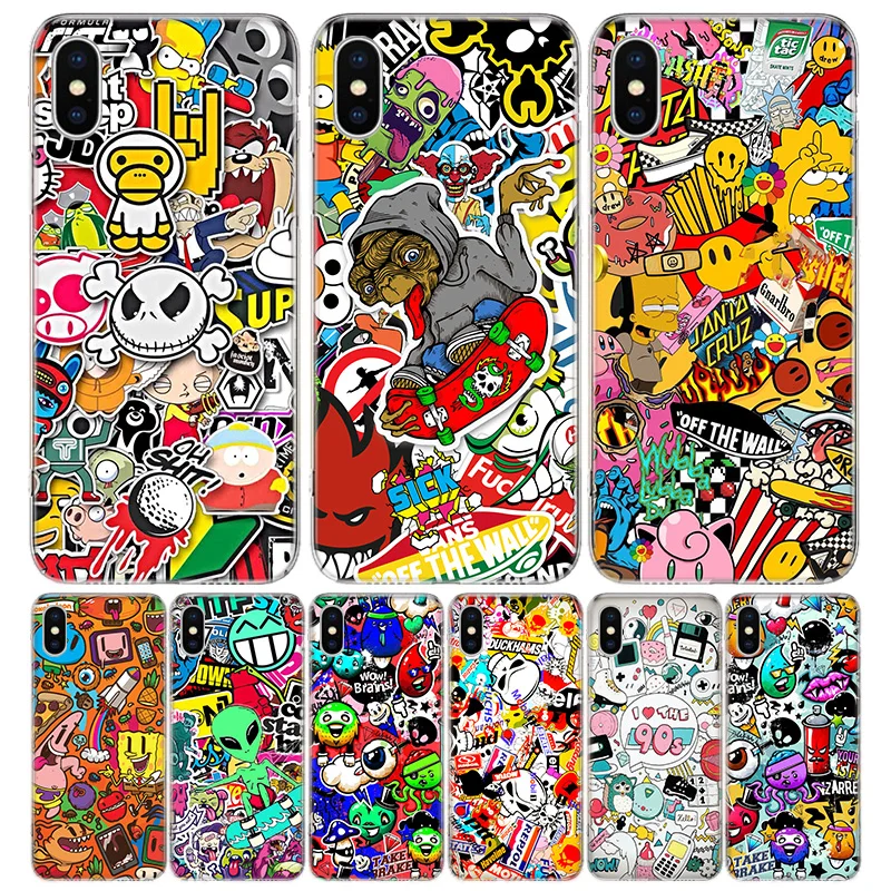 

Anime Graffiti Sticker Cool Silicon Call Phone Casing For Apple iPhone 11 13 Pro Max 12 Mini 7 Plus 6 X XR XS Case 8 6S SE 5S +