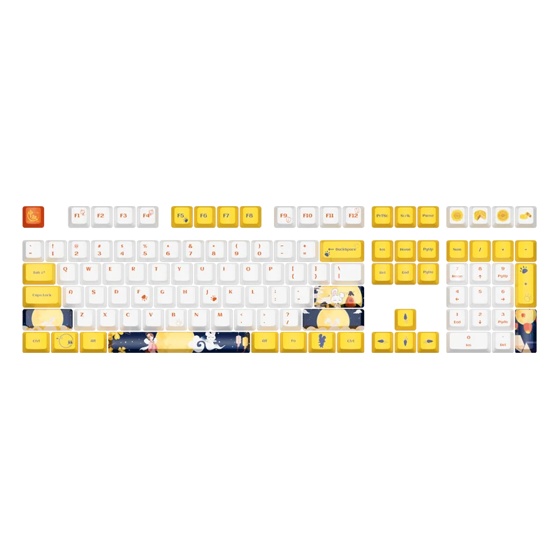 Mid Autumn Festival Rabbit Yellow White Keycaps For Cherry Mx Gateron TTC Switch Mechanical Keyboard Cherry Profile PBT Key Cap