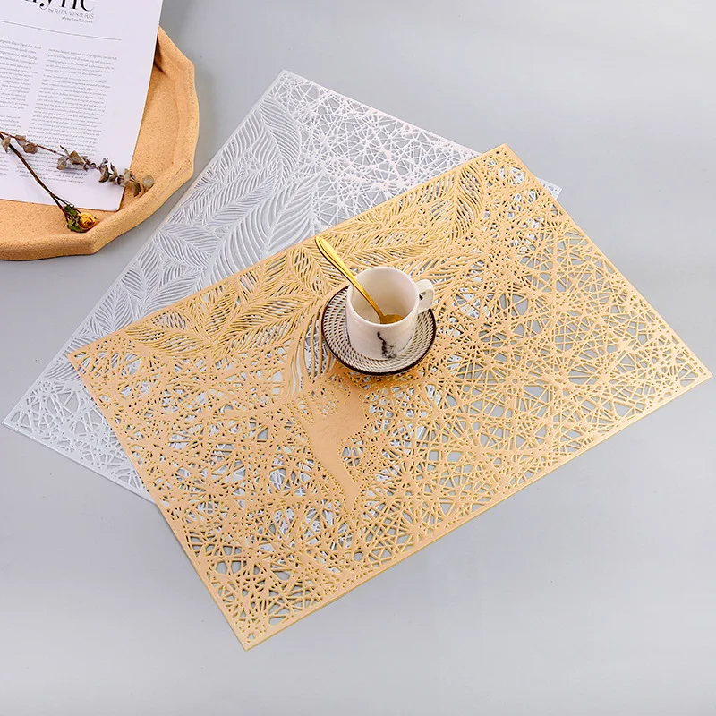 

6/4pieces Rectangular Heat Insulation Placemat PVC Hollow Decorative Table Mat Waterproof Non-slip Dinning Table Decoration