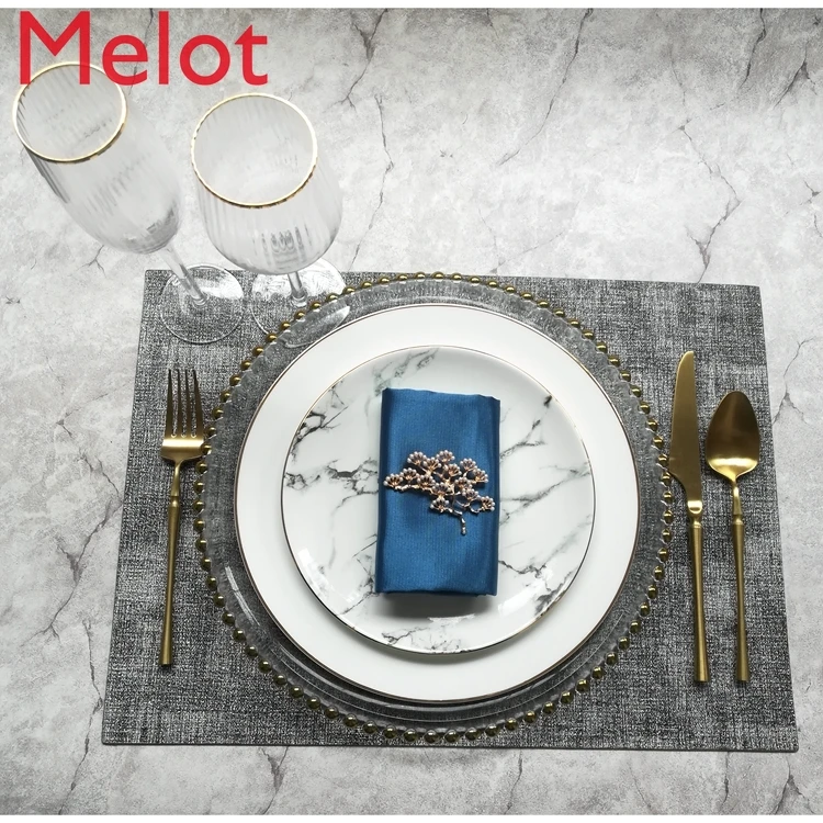 

Model Room Light Luxury Tableware Set Simple Exhibition Hall Club Golden Edge Western Cuisine Plate Creative Decoration Soft