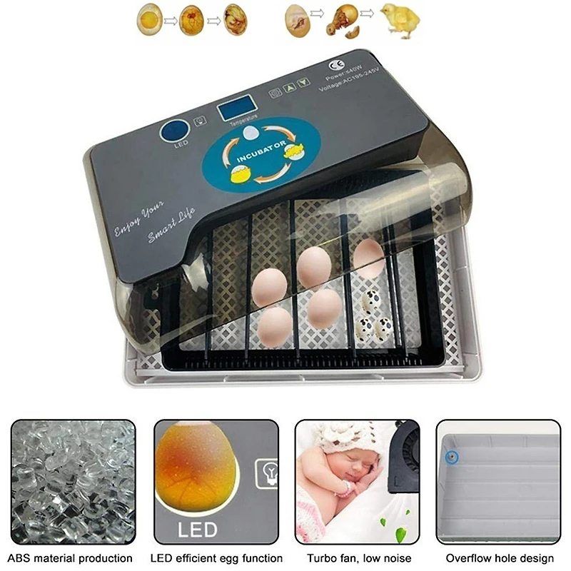 

12 Eggs Incubator Turner Automatic Digital Farm Duck Chicken Hatcher LED Light Household Mini Domestic EU Eggs Incubator