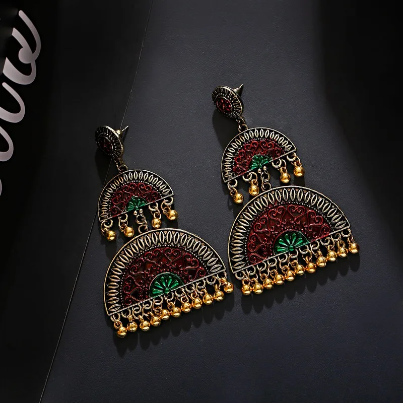 Этнические геометрические индийские джумка Золотые сережки с кисточками племя