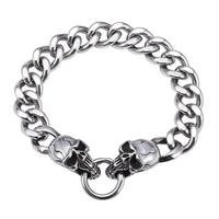 12mm double skull stainless steel curb cuban link chain men trendy bracelets hiphop rock jewelry male wristband gift gs0006