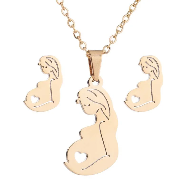 

Sinogaa Pregnant Women Mother Jewelry Set Necklace Earrings Simple Golden Color For Mam Mothers-to-be Gift On Mother's Day