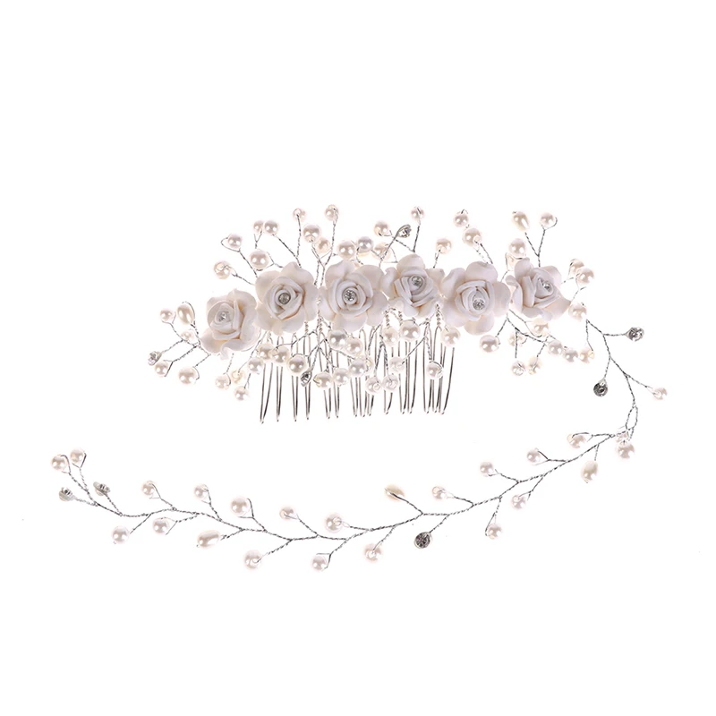 

1PCS Fashion Korean Women Hair Comb Silver Color Pearl Crystal Wedding Hair Combs Hair Accessories For Bridal Flower Headpiece