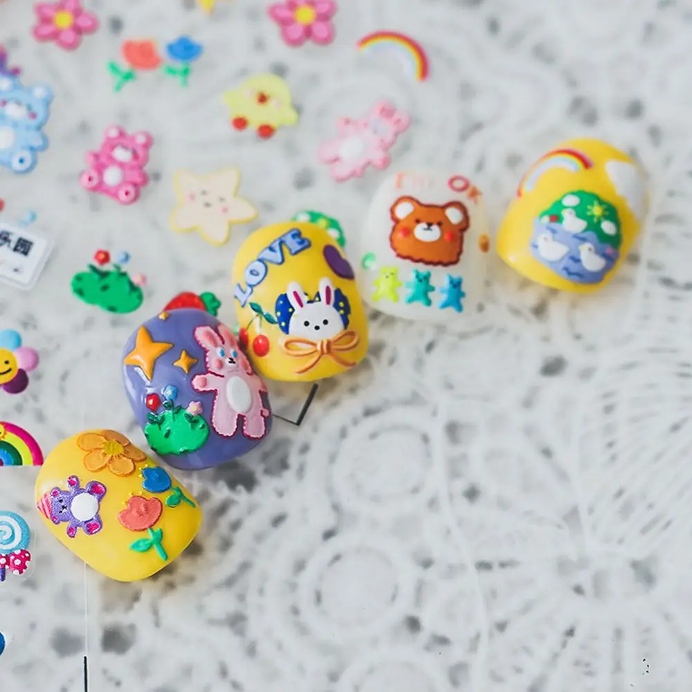 

Three-dimensional 5d Cartoon Animal Nail Stickers Rainbow Flower Embossed Ultra-thin Japanese Self-adhesive Nail Stickers
