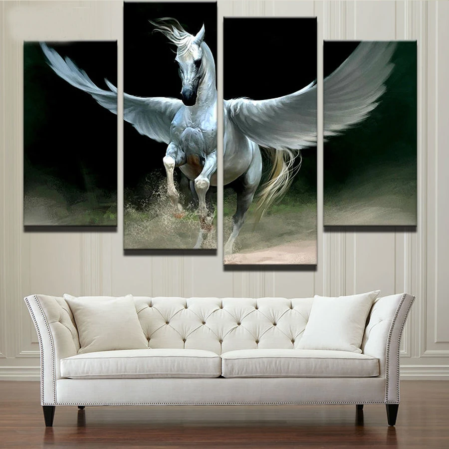 

Fantasy horse White Pegasus 4pcs DIY diamond embroidery diamond Painting full square round diamond mosaic painting home decor