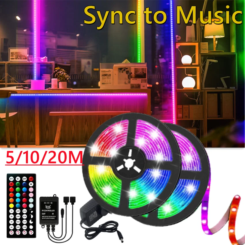 

Music Sync led strip 12V IR Remote RGB Led tape Flexible Neon light sign Adhesive led lights for room Kitchen Stairs Cabinets