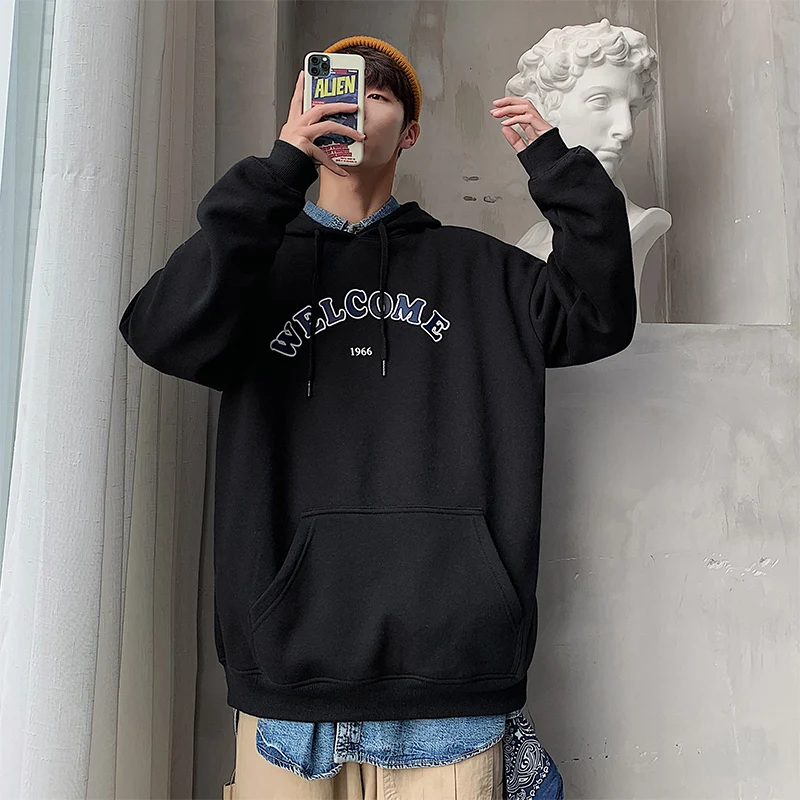 Мужская повседневная толстовка с капюшоном и надписью свободного покроя|Мужские