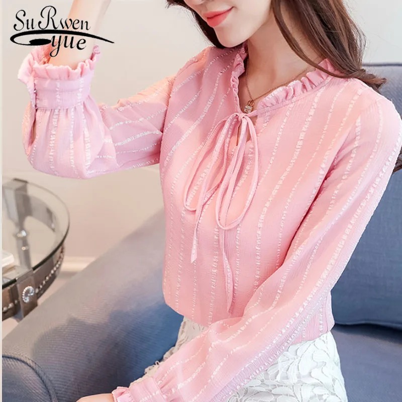 2021 осень/весна Модные женские шифоновые блузки с длинным рукавом Одежда