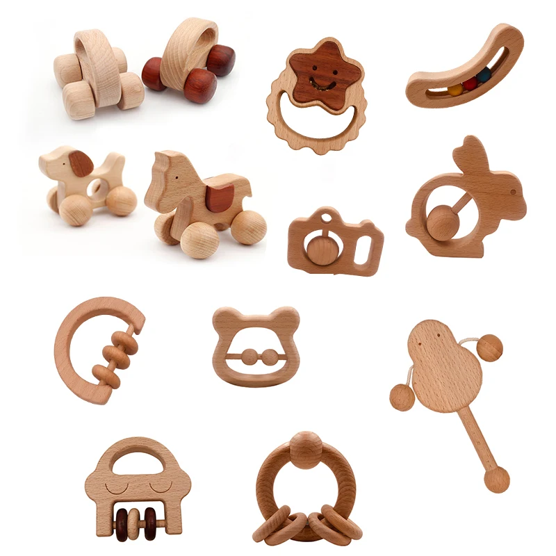 

1pc Wooden Toys Beech Wood Car Blocks Cartoon Educational Montessori Toys Children Baby Teething Newborn Birthday Gift Wood Toy