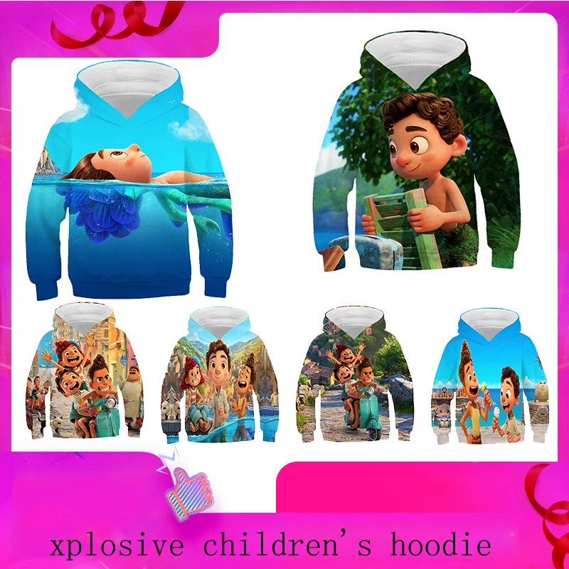 

New 3D Printing Luca- Movie Pullover, Children's Hoodie, 2021 Children's Cartoon Sweatshirt Autumn, Boys and Girls Clothes4-14T