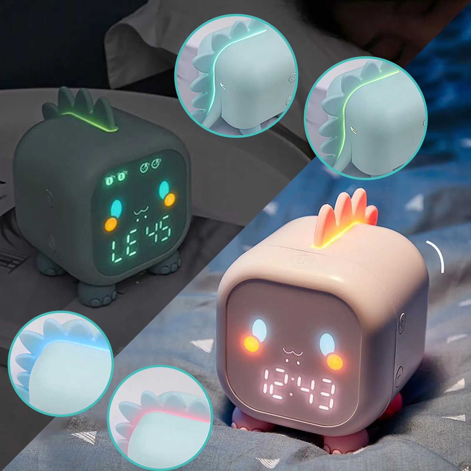 

Cute Dinosaur Shape Smart Timekeeping Led Cartoon Alarm Clock With Temperature Display & Voice Control Digital Bedroom Decoratio