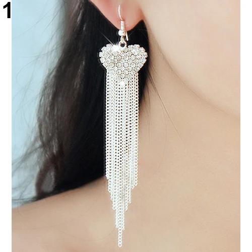 Женские длинные висячие серьги с кристаллами и кисточками в форме сердца для