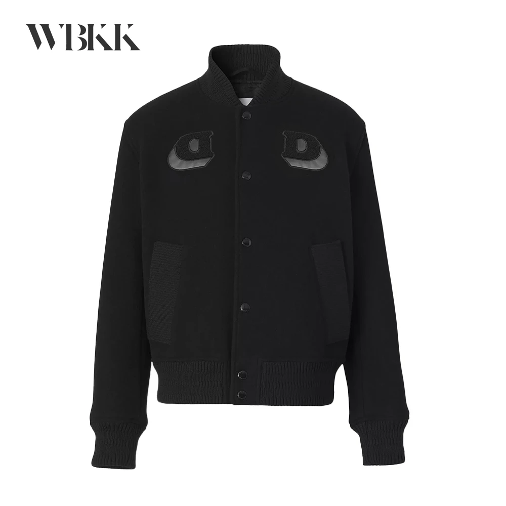 

WBKK 21FW Новая мужская черная графическая надпись шерстяная университетская куртка # wfmd2657