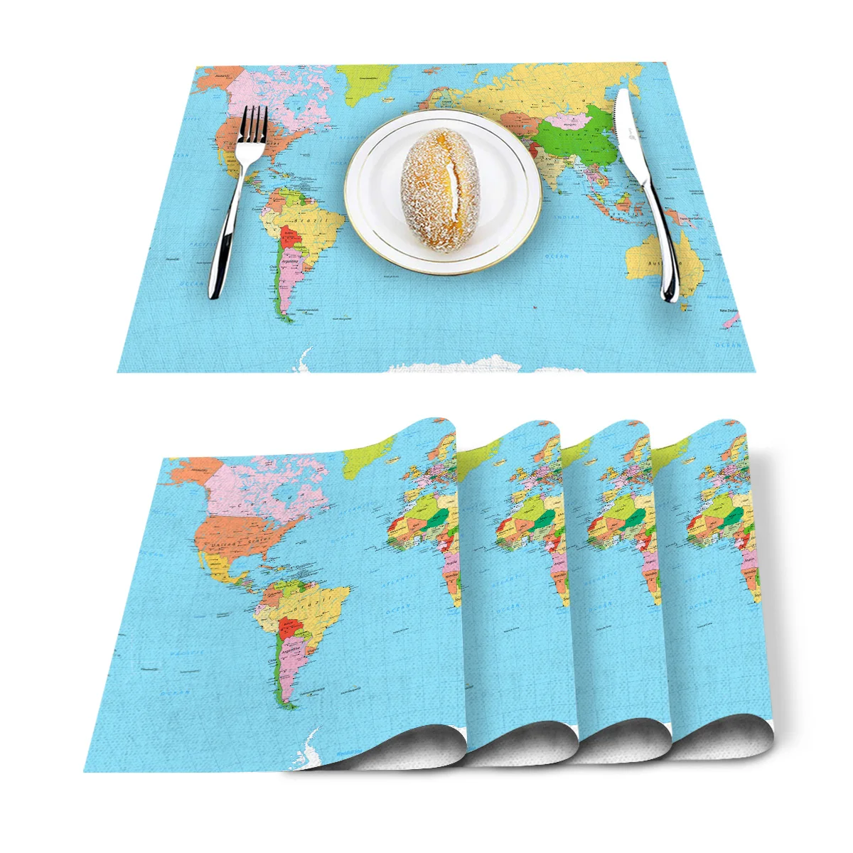 Набор из 4 предметов Карта мира салфетка моющаяся хлопок лен скатерть коврик