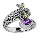 Женское кольцо со стрекозой в стиле ретро, креативное кольцо с резным фиолетовым кристаллом, вечерние ЦО для вечеринки, отпуска, для девушек, размер 6-11