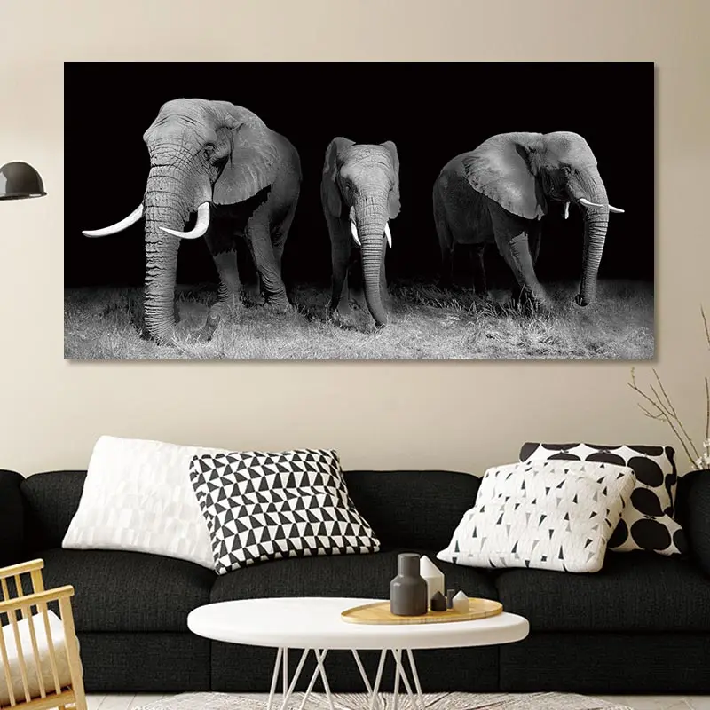 Conisi Черная пантера Слоны Картина на холсте современный черный простой плакат с - Фото №1