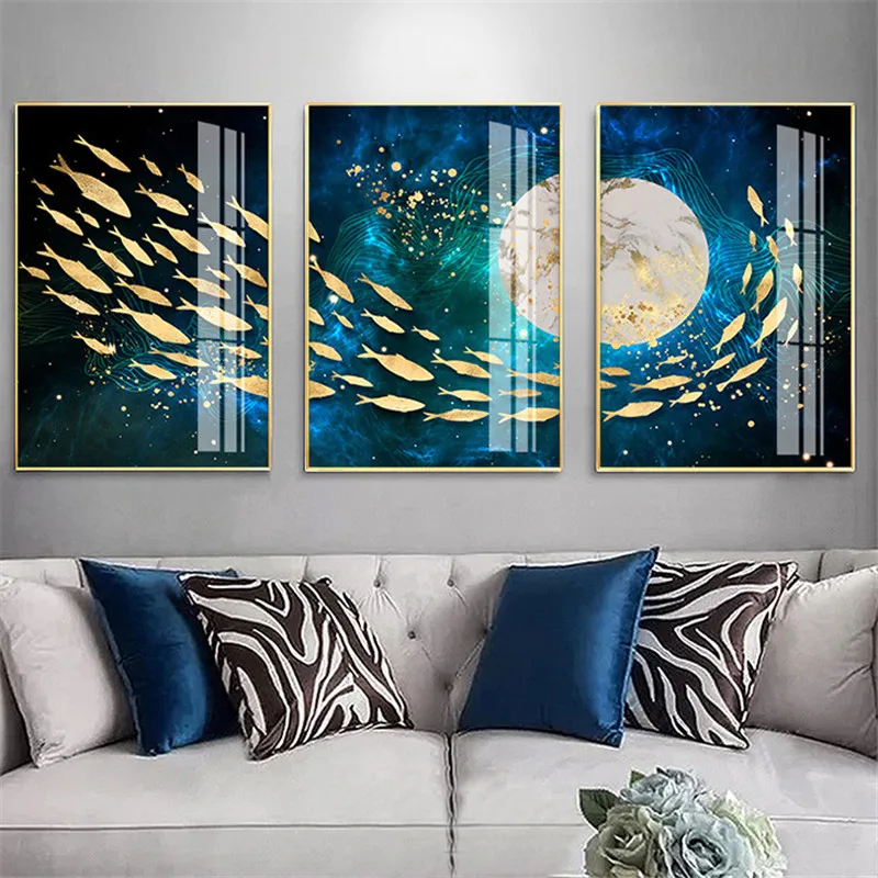 

3Pcs Modern Dark Green Ocean Goldfish No Frame Canvas Decorative Painting Poster Picture Album Photo Home Decor Wall Art Room