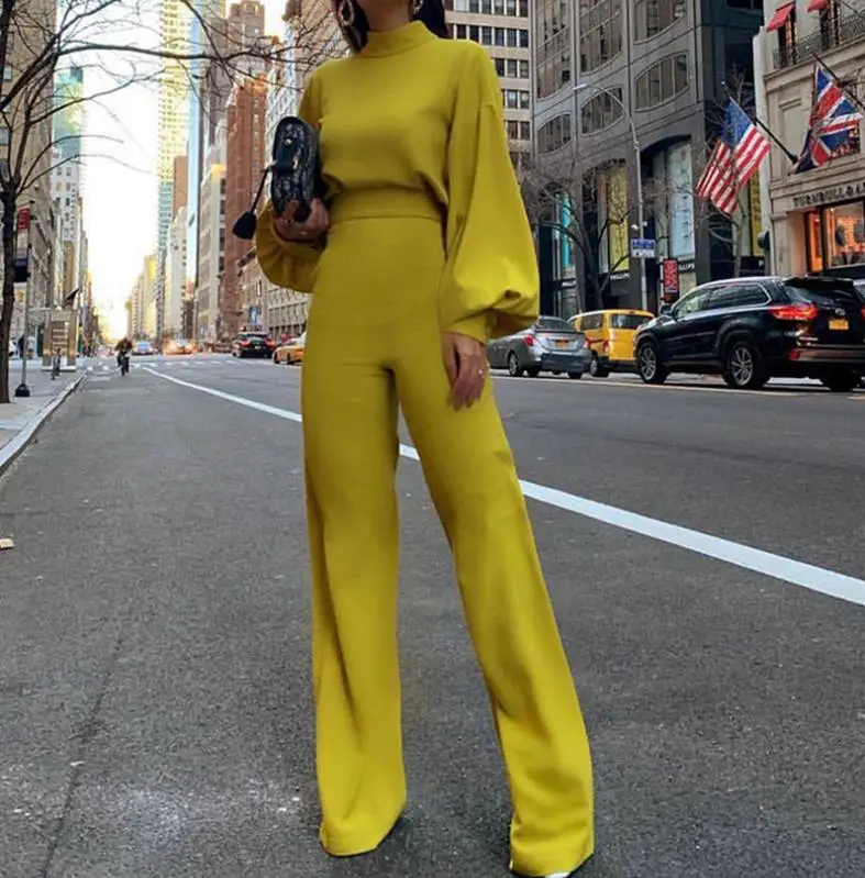 

Женский комбинезон с широкими штанинами, элегантный офисный комбинезон с рукавами-фонариками, открытой спиной и молнией на осень 2021