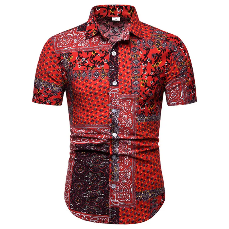 Vintage Shirt Men Slim Fit Camisas Hombre 2022 Brand New Short Sleeeve Paisley Hawaiian Mens Cotton Linen Dress Shirts 5XL |