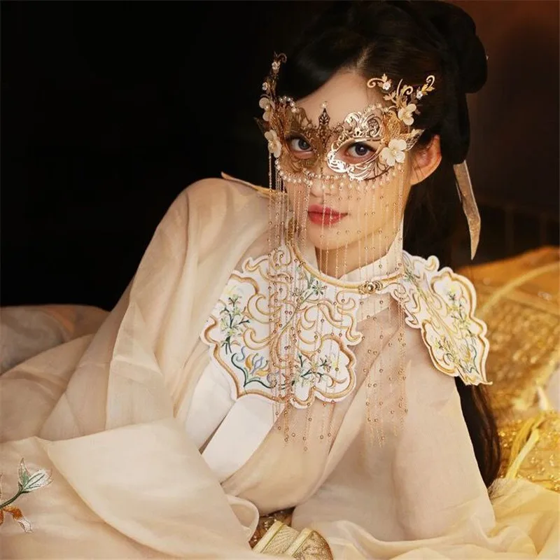 

Маска в античном китайском стиле на половину лица с кисточками, занавеска для лица, реквизит для косплея, платья