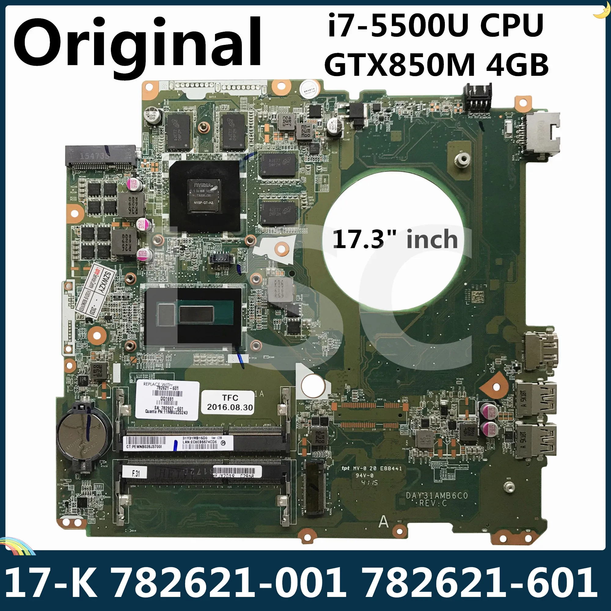 Материнская плата 17,3-дюймового LSC для ноутбука HP Envy 17-K с процессором I7-5500U и графическим ускорителем 840M на платформе DAY31AMB6C0 (часть номеров: 782621-001, 782621-501, 782621-601).