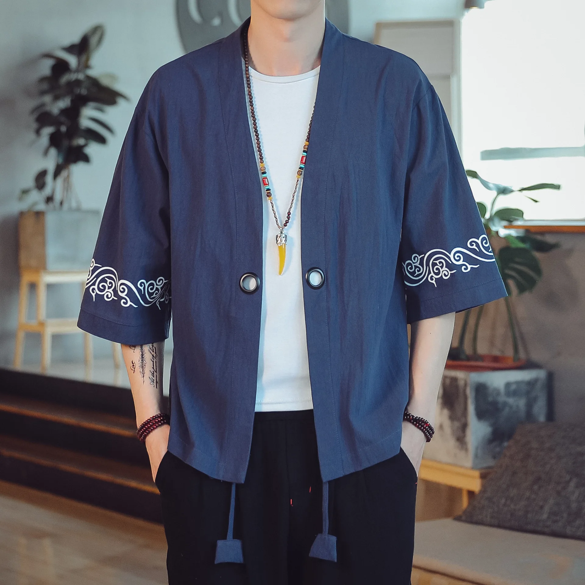 

Kimono Cardigan Japanese Style Men Samurai Haori Clothing Printed Traditional Vintage Yukata Asian Clothes