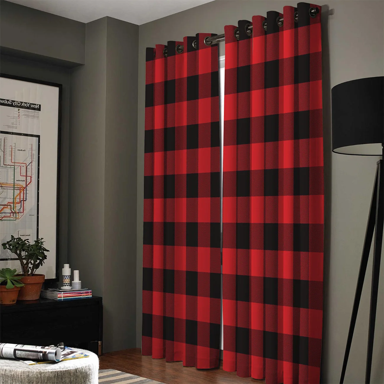 Красная черная клетчатая Геометрическая занавеска на окна для спальни кухни