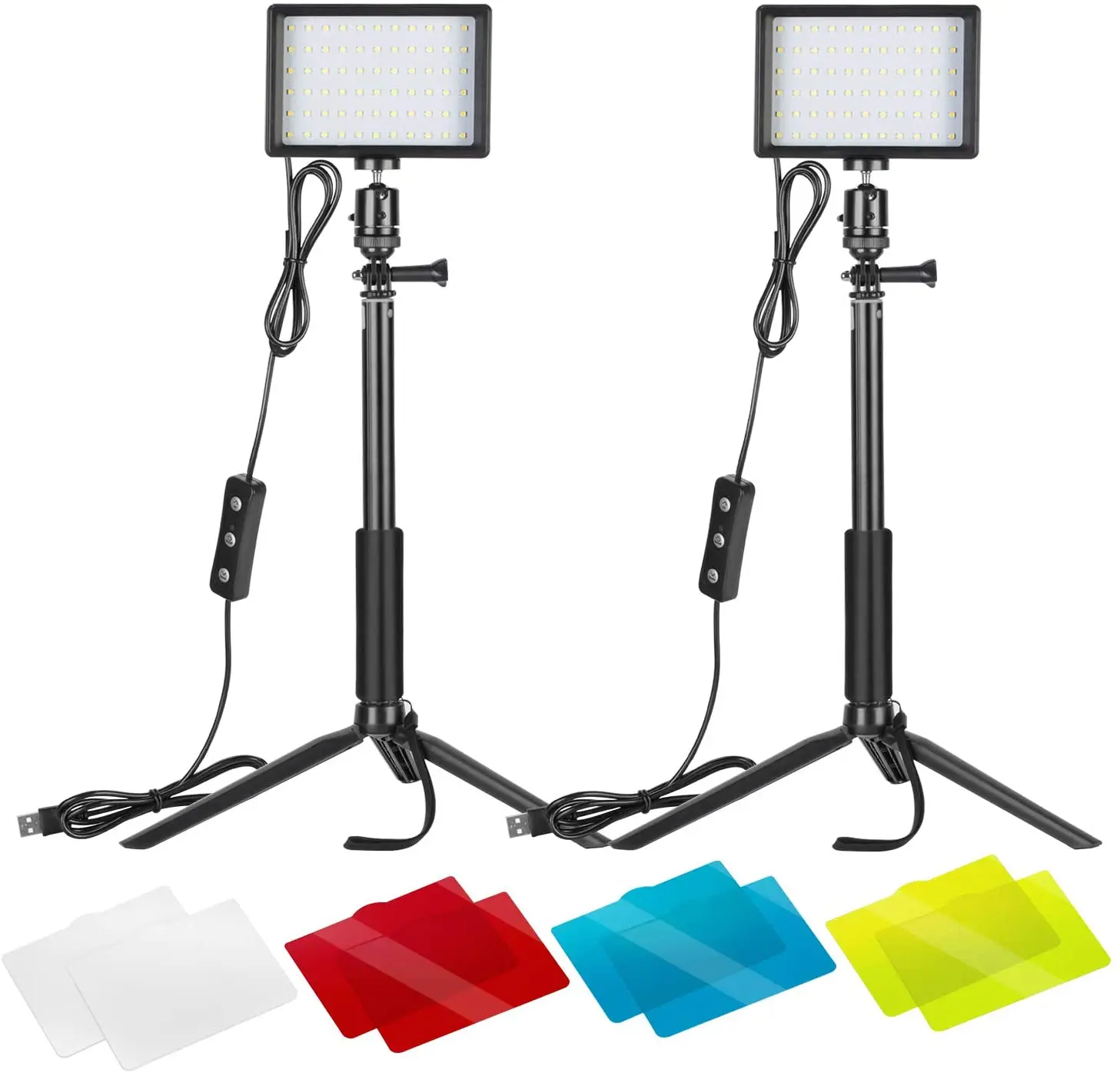 2 Packs Dimmable 5600K USB LED Video Light with Adjustable Tripod Stand and Color Filters For Live Streaming