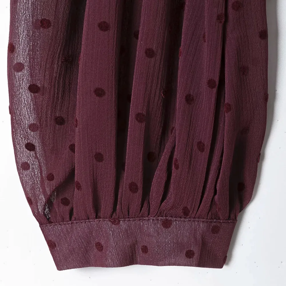 

New Arrival Dotted Mesh Mini Dress 2020 Sweet Fluffy Sleeve V Neck Mujer Dress With A Bow Belt and Invisible Back Zip Fastening