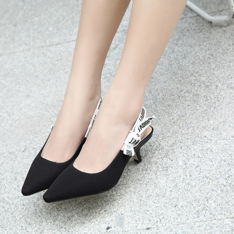 W-Лидер продаж женская обувь с острым носком и бантом эластичная лента на среднем