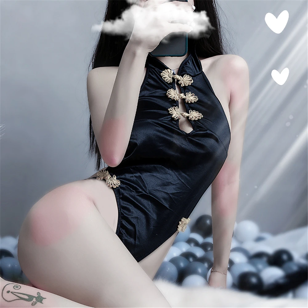 Черное боди в китайском стиле сексуальное нижнее белье для женщин эротическое