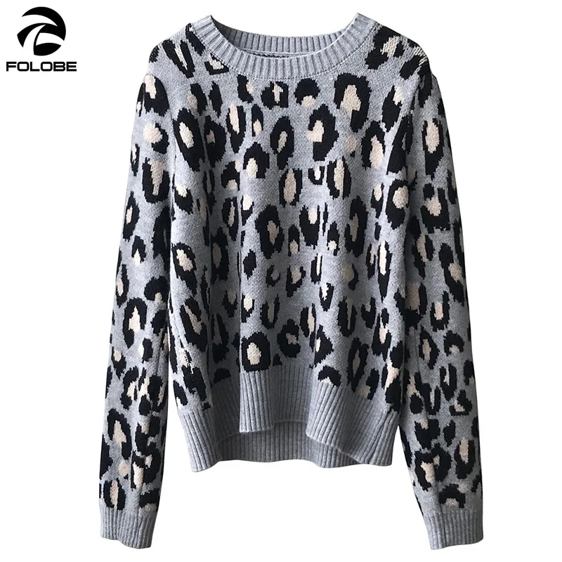 

FOLOBE 2020 Autumn Winter Vintage Korean Sweaters Women Leopard Loose Pullover Modern Sweater Jumpers Casual Leopard Pull Femme