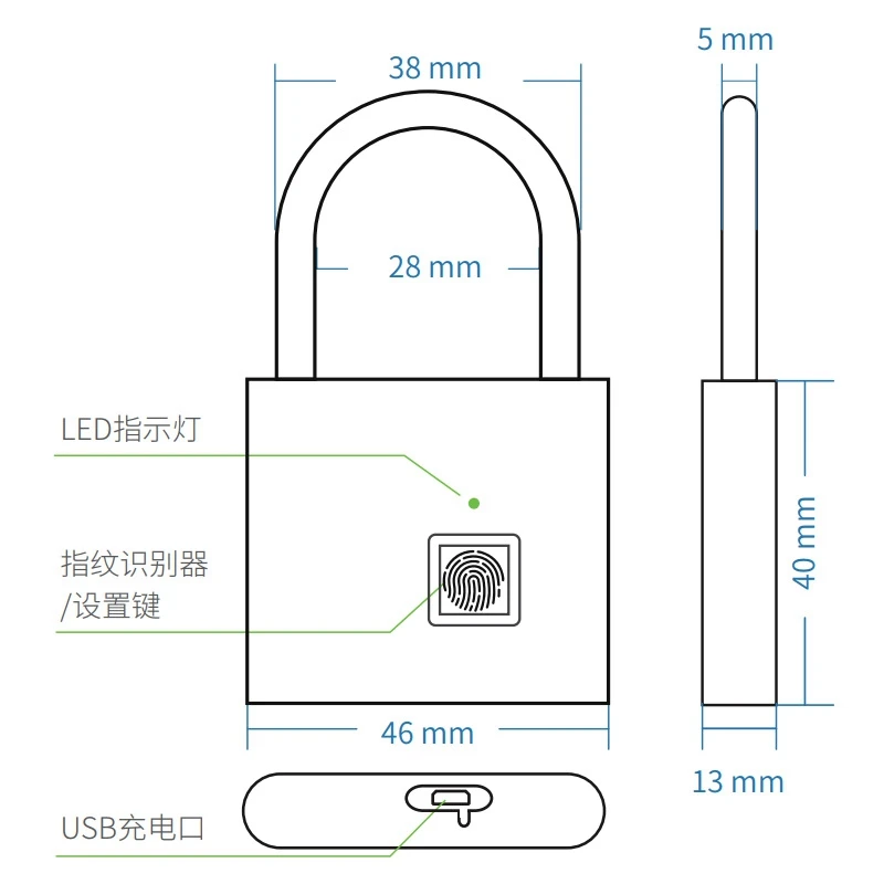 OPQ-USB Charging Smart Keyless Electronic Fingerprint Lock Home Security Safety Padlock Door Luggage | Безопасность и защита