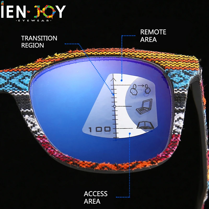 

IENJOY Multifocal Progressive Reading Glasses Wood Grain Near and Dual-use Anti Blue Light Computer Eyeglasses