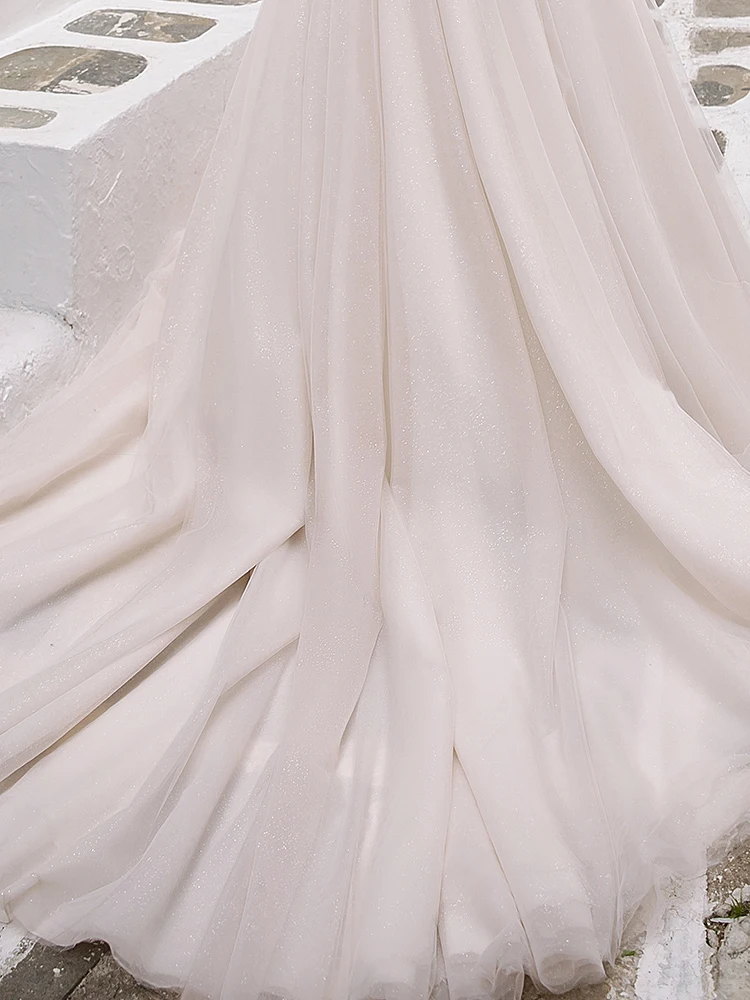 

Elegant Embroidery Appliques Tulle Full Sleeve Bridal Ball Gown 2021 Hot Sale Backless O-Neck Chapel Train Lace Wedding Dress