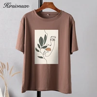 hirsionsan gothic graphic t shirt women 2021 summer new oversized cotton tees casual aesthetic character printed o neck tops