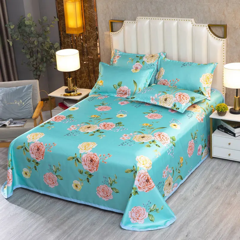 

Simple Style Ice Silk Mat Summer Home Bedroom Bed Sheet 3pcs Set Bedding 1 Bed Sheet+2 Pillowcase Non-Slip King/Queen Size J8408