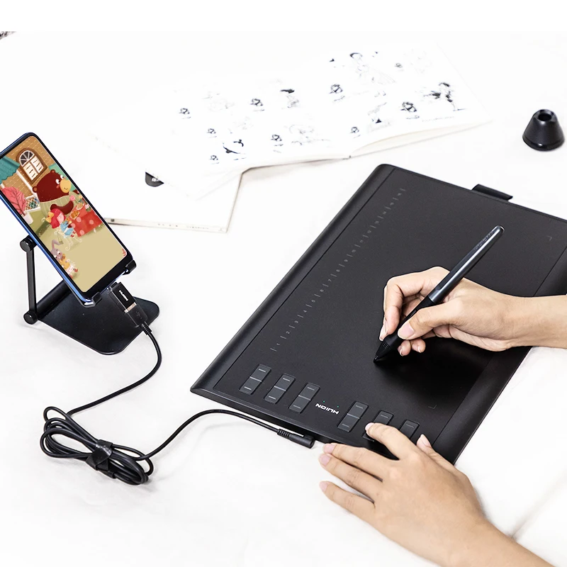 HUION H1060P графический планшет без батареи стилус наклон ±60° цифровой планшет 8192 ручка давление 12 Экспресс-ключей OTG адаптер