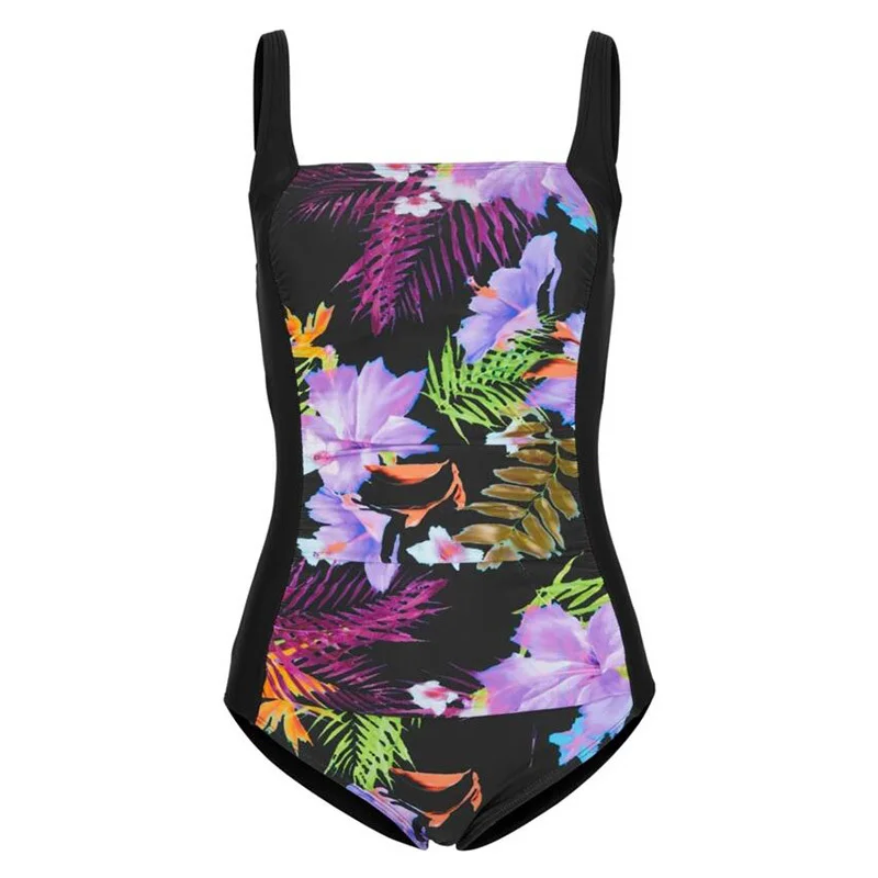 Печатное цельное купальники большого размера закрытый женский плюс