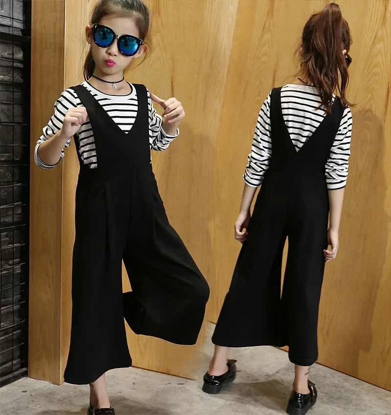 Комплект одежды для девочек подростков Осенняя детская футболка в полоску с