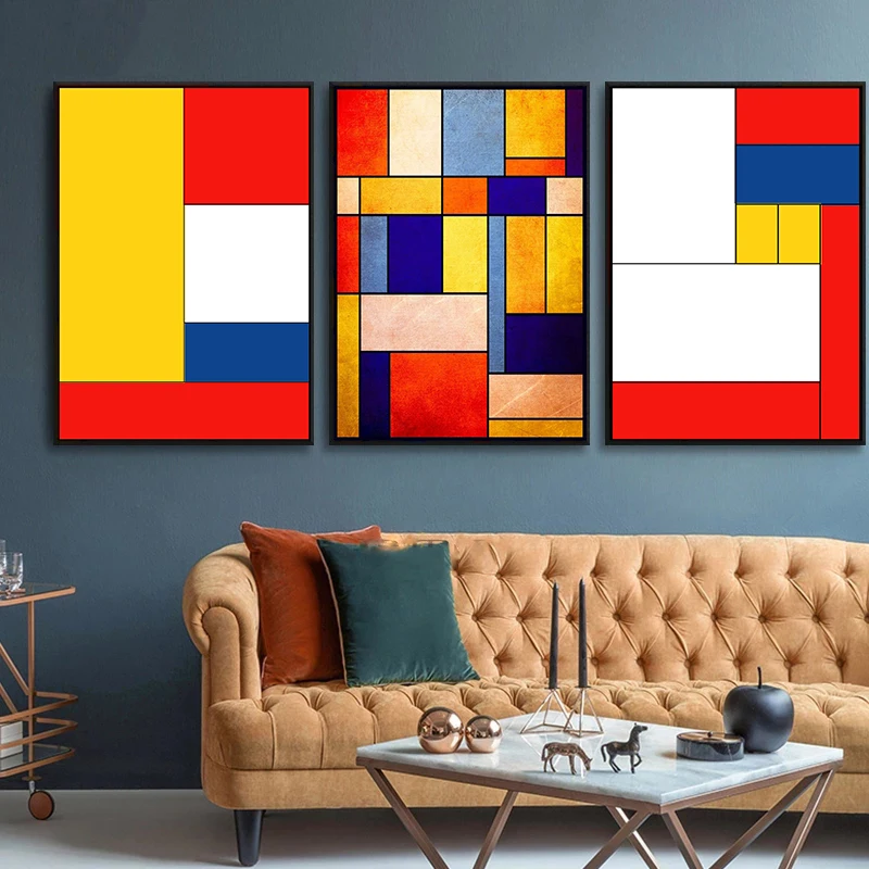 Mondrian цветной блок абстрактный стиль Холст Искусство стен картины для гостиной