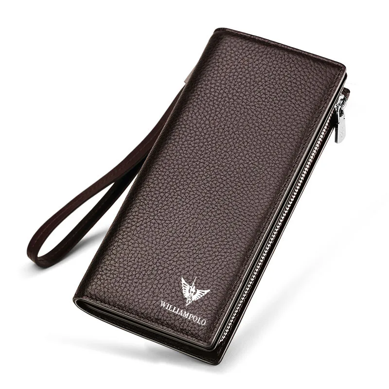 Mens Wallet Zipper Hasp Design Long Genuine Leather Business Phone For Credit Cards Clutch Wallet Men Gift - Цвет: brown